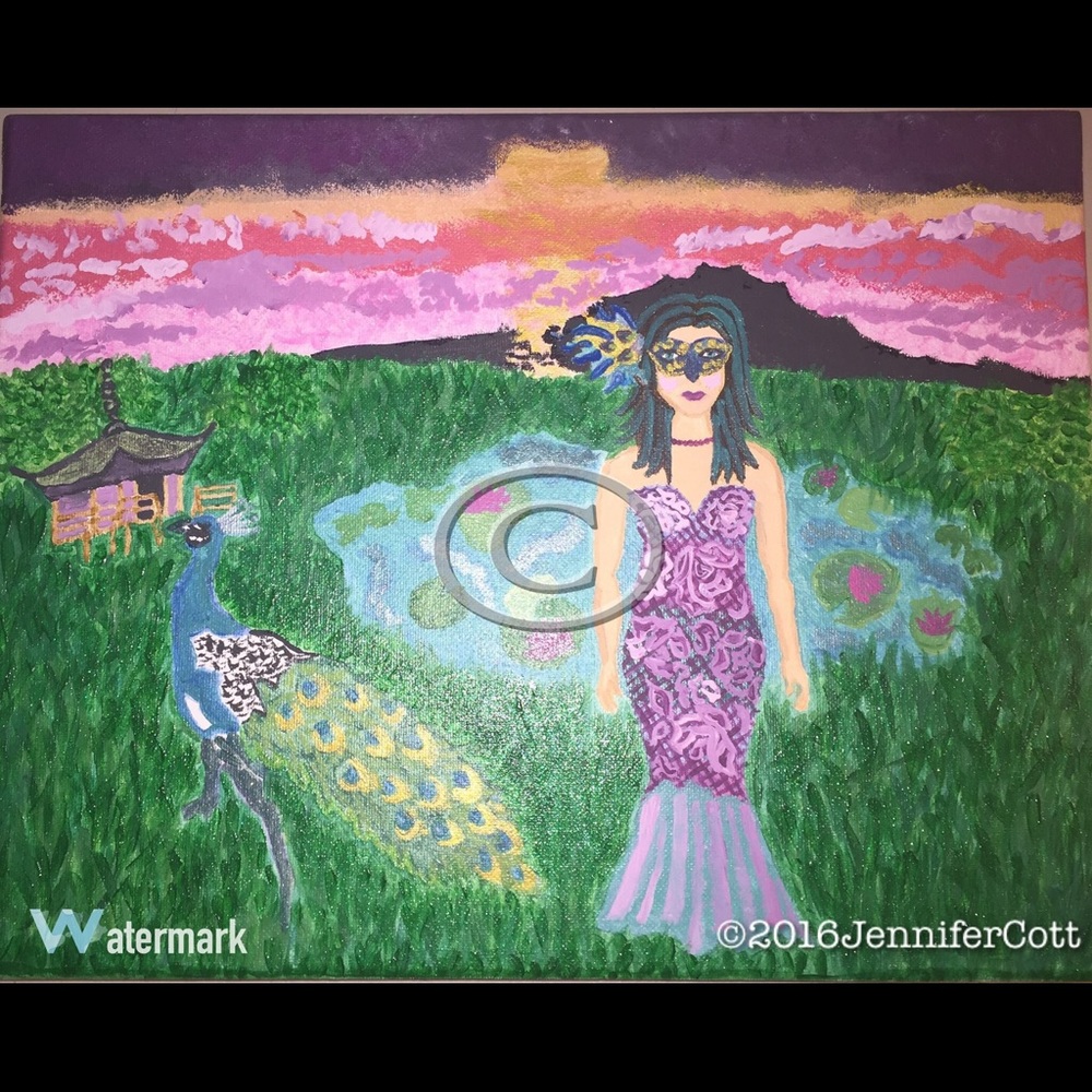 Peacock Familiar original painting 11”x14” canvas - Picture 1 of 1
